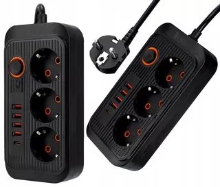3 m 3-zásuvkový predlžovací kábel napájacieho zdroja + 5X USB nabíjačka